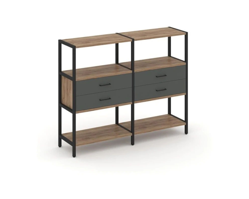 Двухсекционный стеллаж трехярусный с ящиками на одном ярусе 1590х400х1246 Шелф Систем / Shelf System