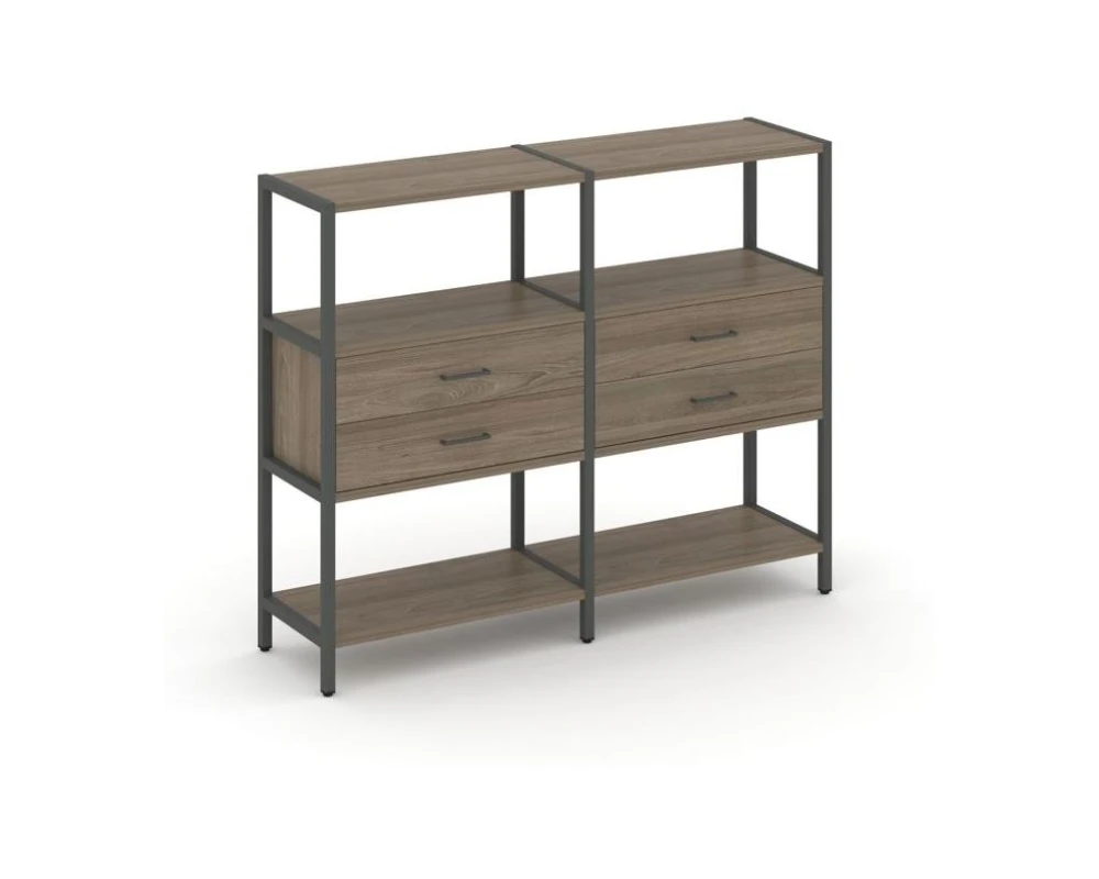 Двухсекционный стеллаж трехярусный с ящиками на одном ярусе 1590х400х1246 Шелф Систем / Shelf System