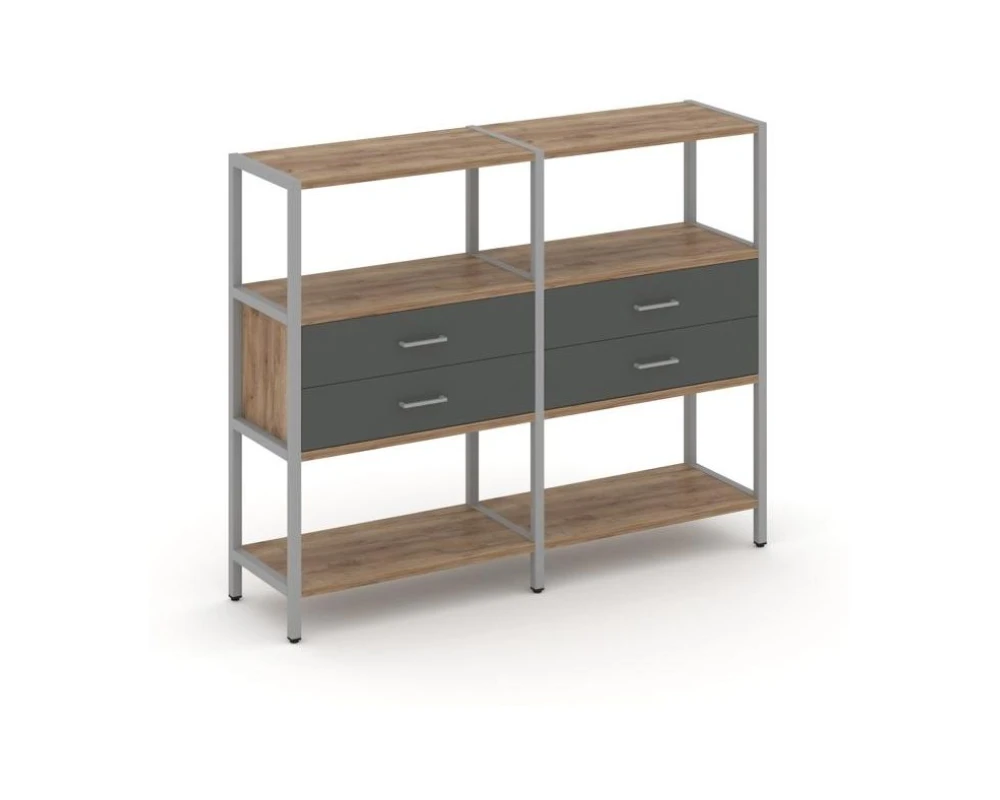Двухсекционный стеллаж трехярусный с ящиками на одном ярусе 1590х400х1246 Шелф Систем / Shelf System