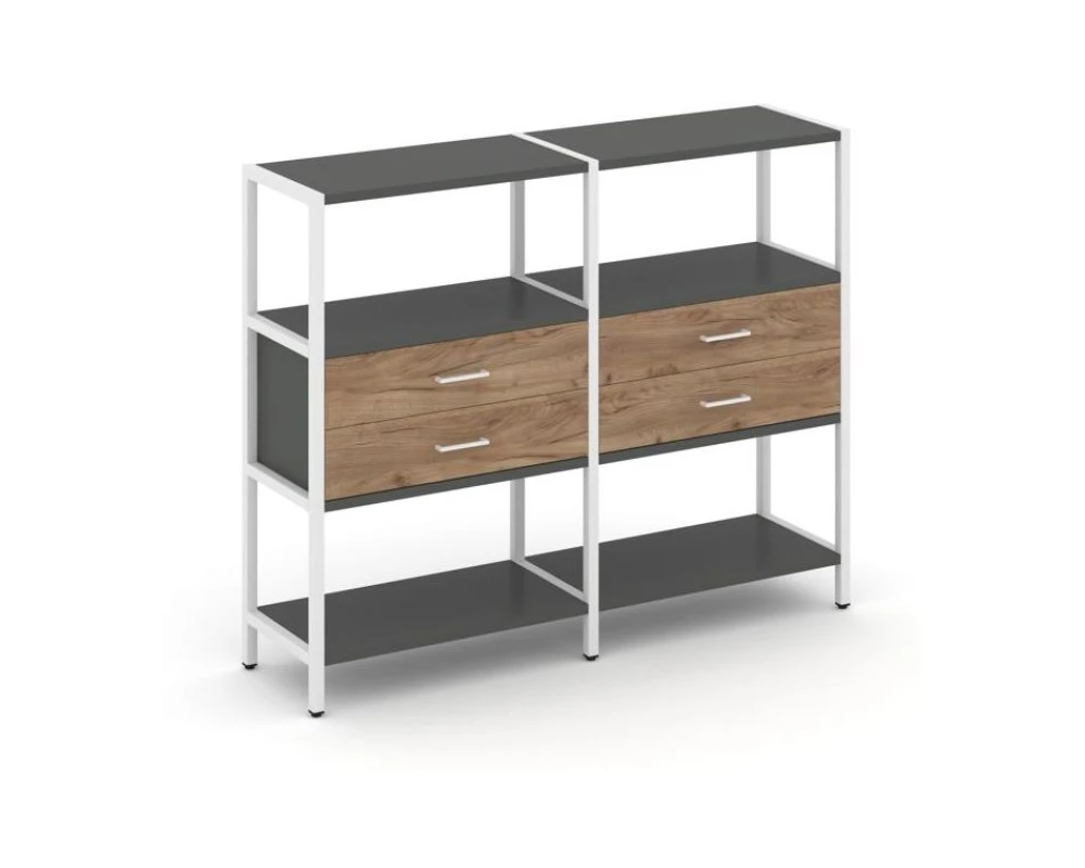 Двухсекционный стеллаж трехярусный с ящиками на одном ярусе 1590х400х1246 Шелф Систем / Shelf System
