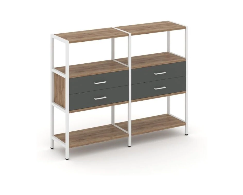 Двухсекционный стеллаж трехярусный с ящиками на одном ярусе 1590х400х1246 Шелф Систем / Shelf System