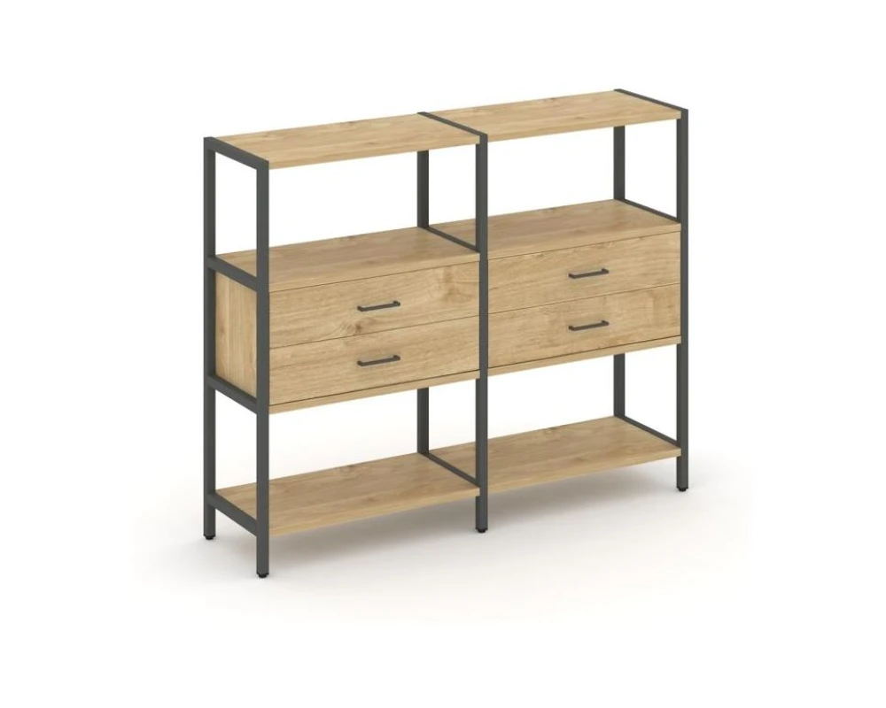 Двухсекционный стеллаж трехярусный с ящиками на одном ярусе 1590х400х1246 Шелф Систем / Shelf System