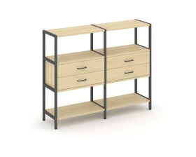 Двухсекционный стеллаж трехярусный с ящиками на одном ярусе 1590х400х1246 Шелф Систем / Shelf System images