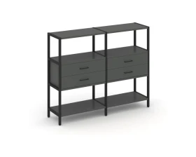 Двухсекционный стеллаж трехярусный с ящиками на одном ярусе 1590х400х1246 Шелф Систем / Shelf System images