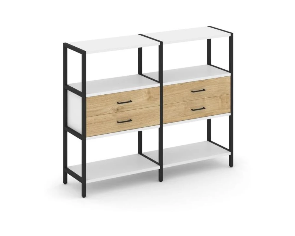 Двухсекционный стеллаж трехярусный с ящиками на одном ярусе 1590х400х1246 Шелф Систем / Shelf System