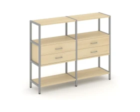 Двухсекционный стеллаж трехярусный с ящиками на одном ярусе 1590х400х1246 Шелф Систем / Shelf System images