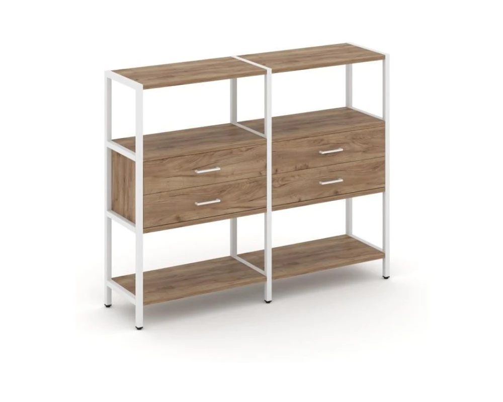Двухсекционный стеллаж трехярусный с ящиками на одном ярусе 1590х400х1246 Шелф Систем / Shelf System