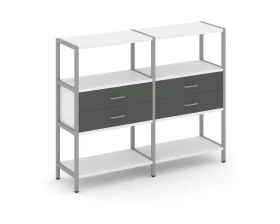 Двухсекционный стеллаж трехярусный с ящиками на одном ярусе 1590х400х1246 Шелф Систем / Shelf System images
