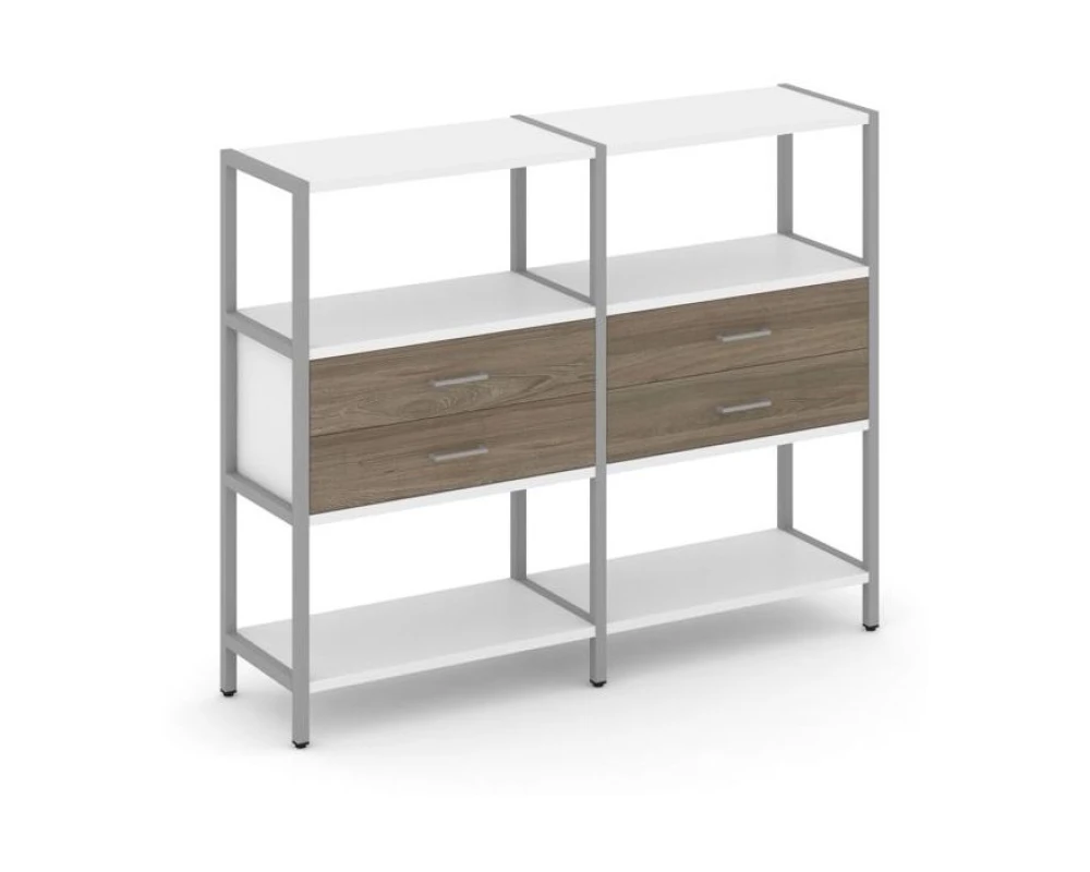 Двухсекционный стеллаж трехярусный с ящиками на одном ярусе 1590х400х1246 Шелф Систем / Shelf System