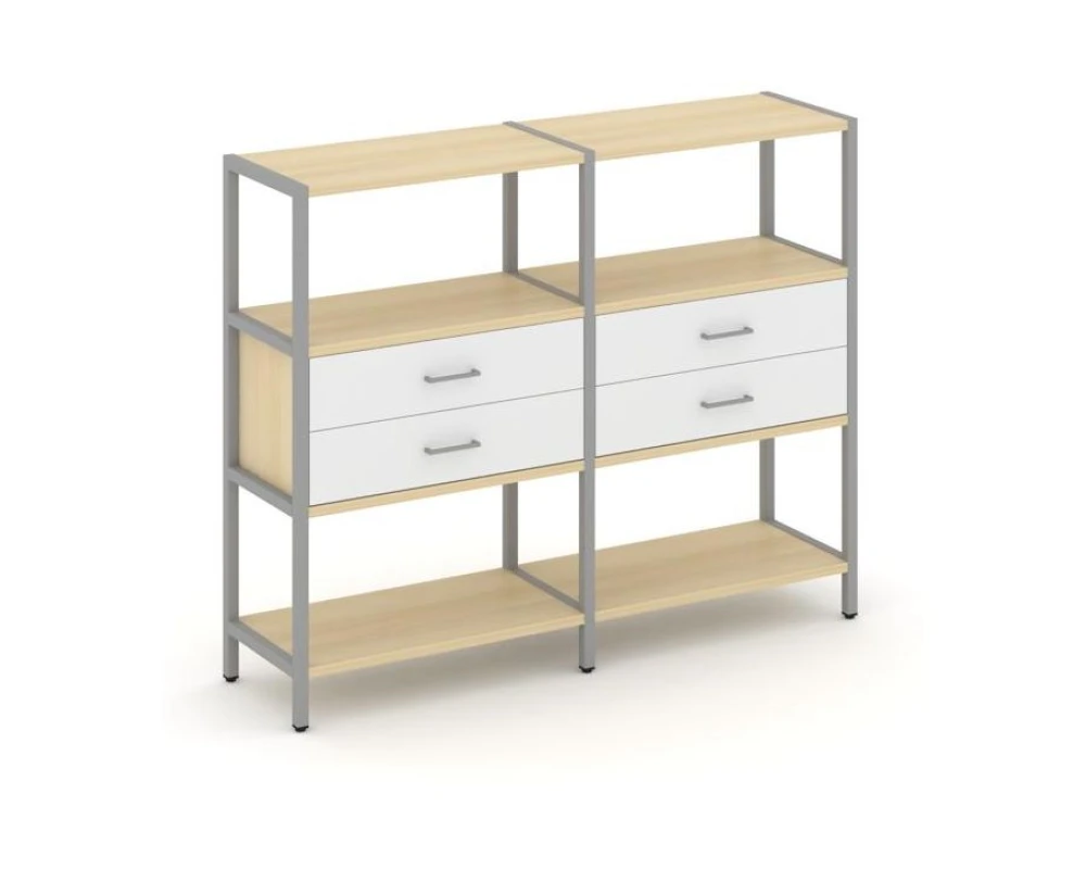 Двухсекционный стеллаж трехярусный с ящиками на одном ярусе 1590х400х1246 Шелф Систем / Shelf System