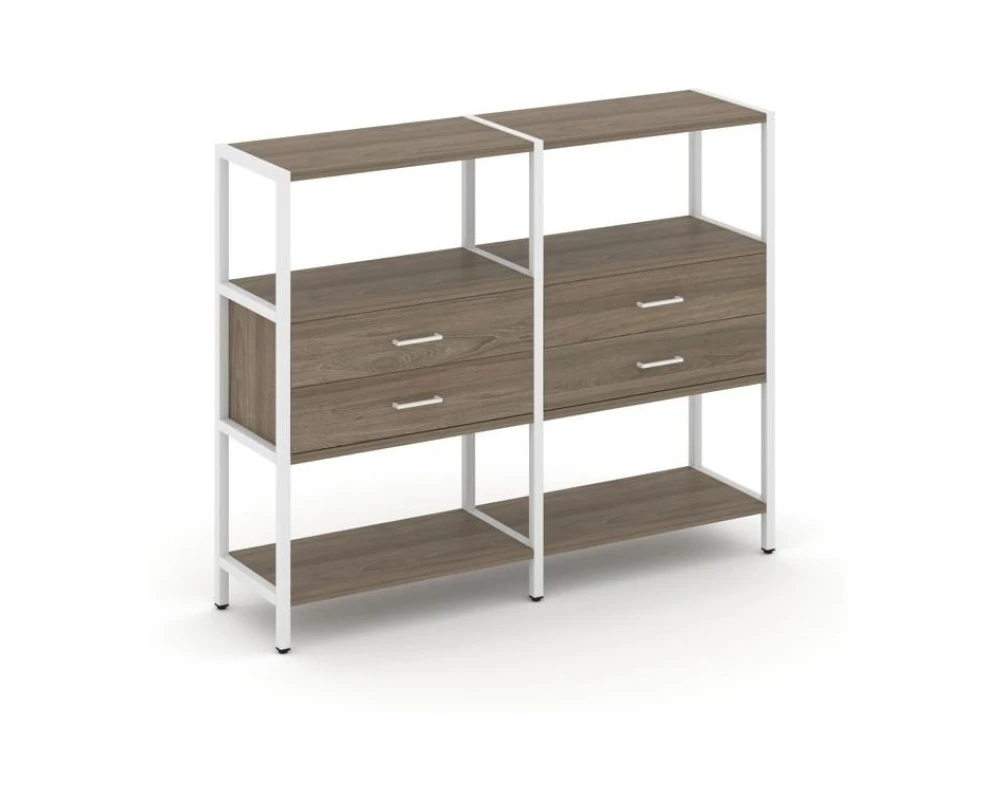 Двухсекционный стеллаж трехярусный с ящиками на одном ярусе 1590х400х1246 Шелф Систем / Shelf System