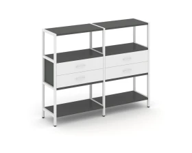 Двухсекционный стеллаж трехярусный с ящиками на одном ярусе 1590х400х1246 Шелф Систем / Shelf System images