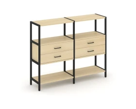 Двухсекционный стеллаж трехярусный с ящиками на одном ярусе 1590х400х1246 Шелф Систем / Shelf System images